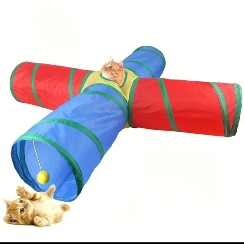 Foldable Cat 4 Way Entrance Tunnel with Peep Holes and Hanging Ball‎